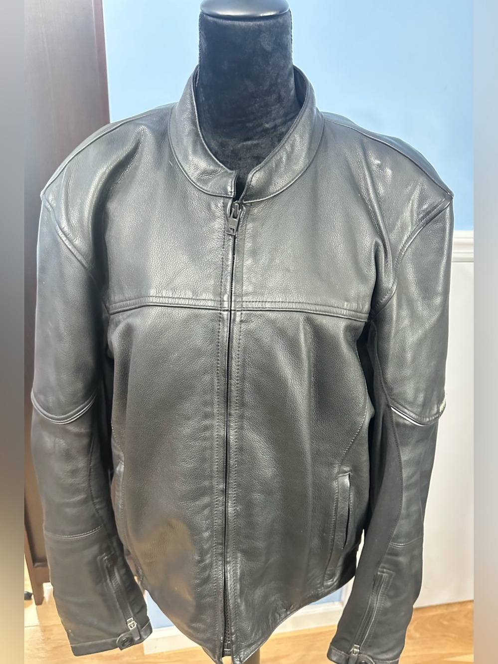 Black Leather Zip-Front Motorcycle Jacket